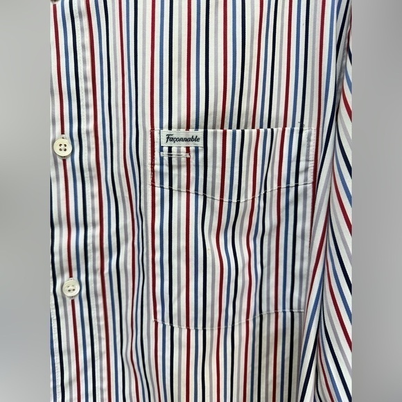 Faconnable Mens Red White Blue Striped Long Sleeve Button Up Shirt - Picture 3 of 5